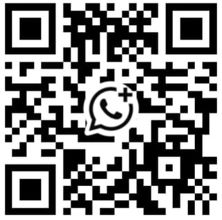 QR code with WhatsApp logo in the center, black and white pixel pattern design